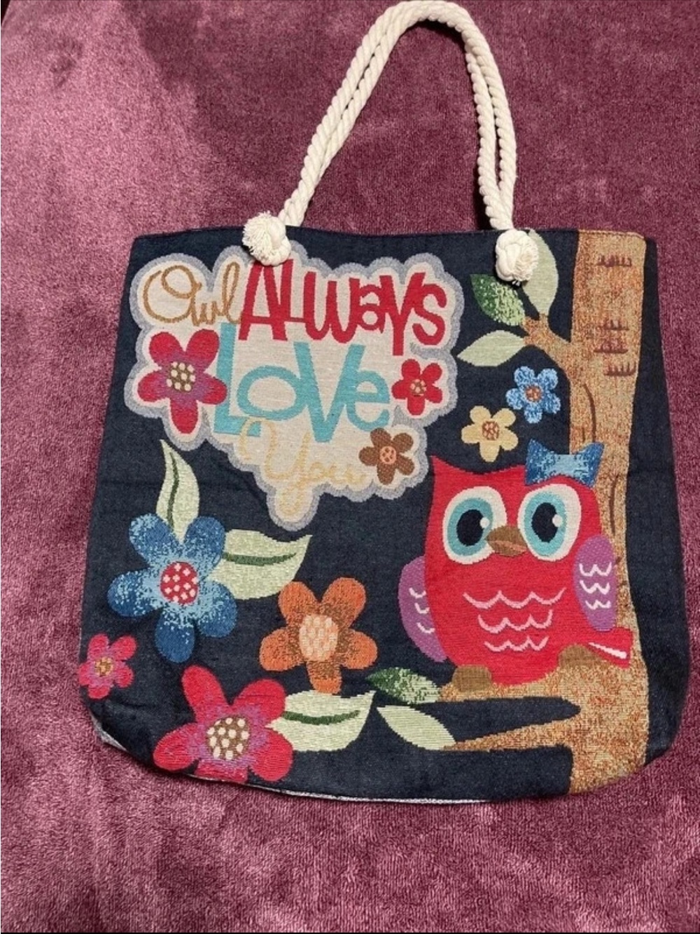 Always Love You Owl Tote Bag in Black and Red